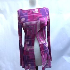 Sexy long sleeves printed mesh top M